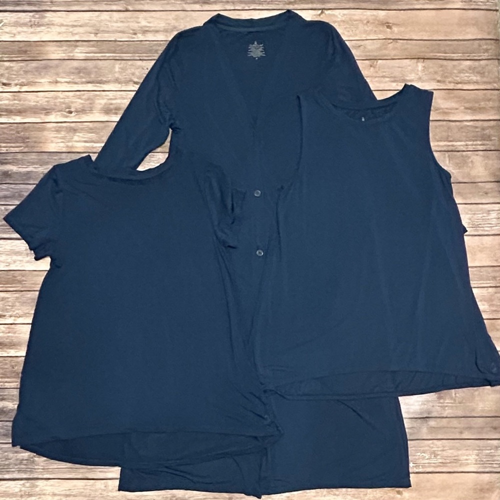 Cuddl Duds Peacock Blue Duster Sleeveless Tunic Short Sleeve Lot 3 Piece Medium